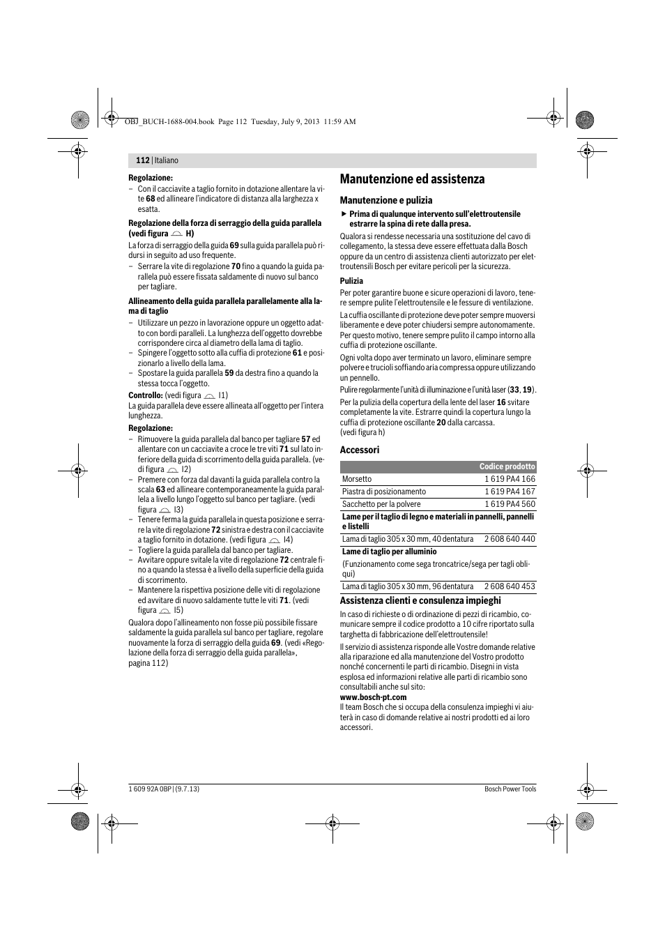 Manutenzione ed assistenza | Bosch GTM 12 JL Professional User Manual | Page 112 / 485