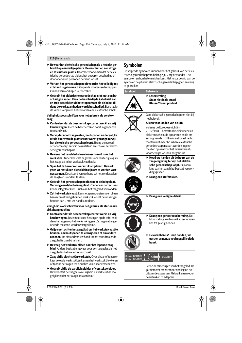 Symbolen | Bosch GTM 12 JL Professional User Manual | Page 116 / 485