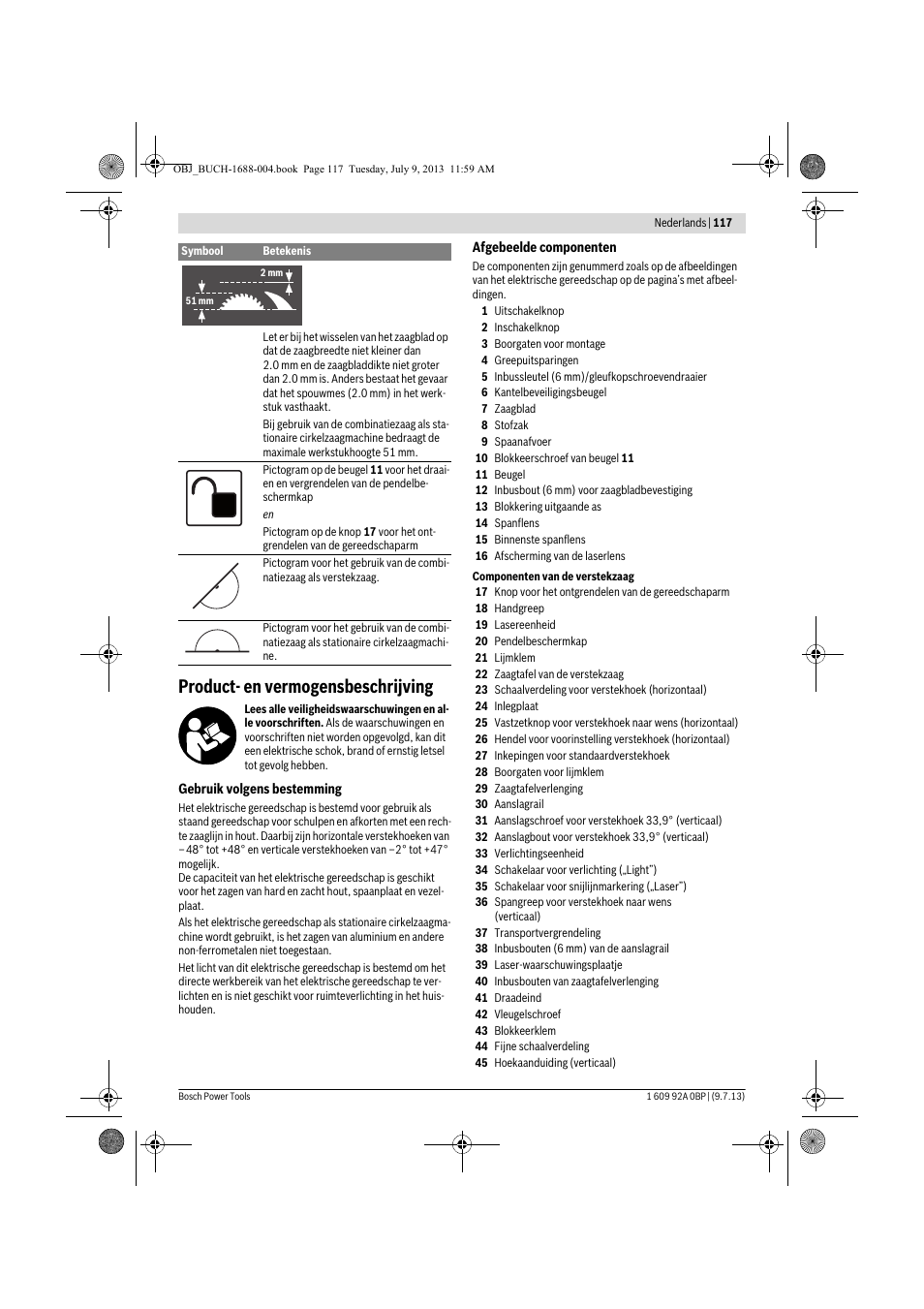 Product- en vermogensbeschrijving | Bosch GTM 12 JL Professional User Manual | Page 117 / 485