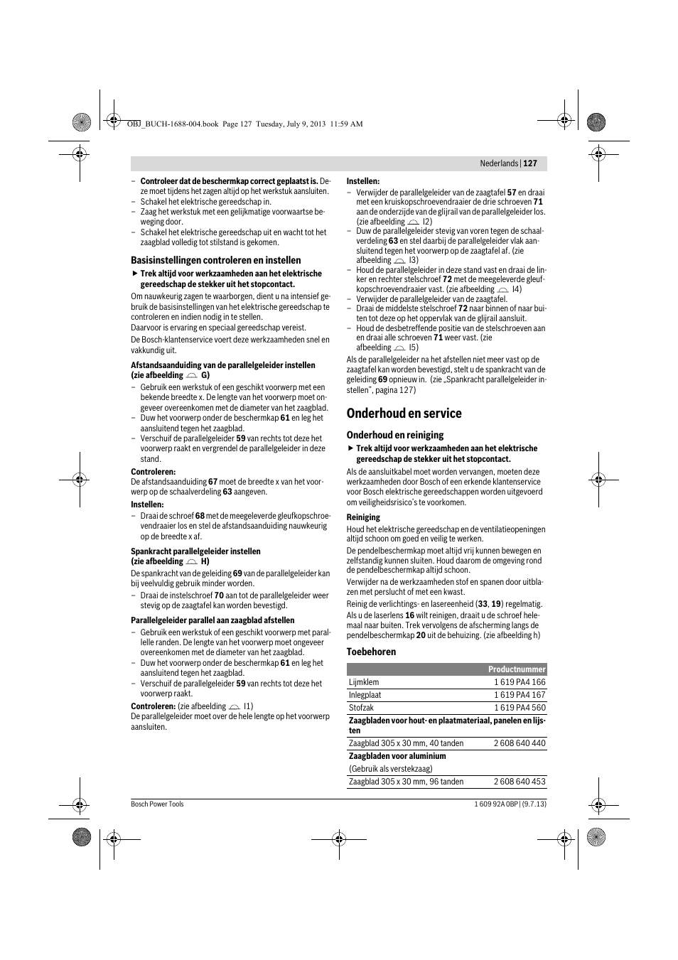 Onderhoud en service | Bosch GTM 12 JL Professional User Manual | Page 127 / 485