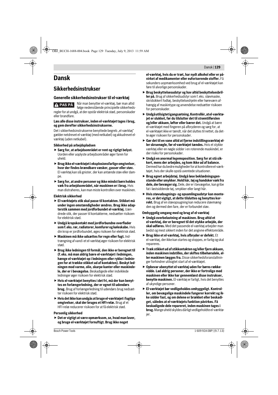 Dansk, Sikkerhedsinstrukser | Bosch GTM 12 JL Professional User Manual | Page 129 / 485