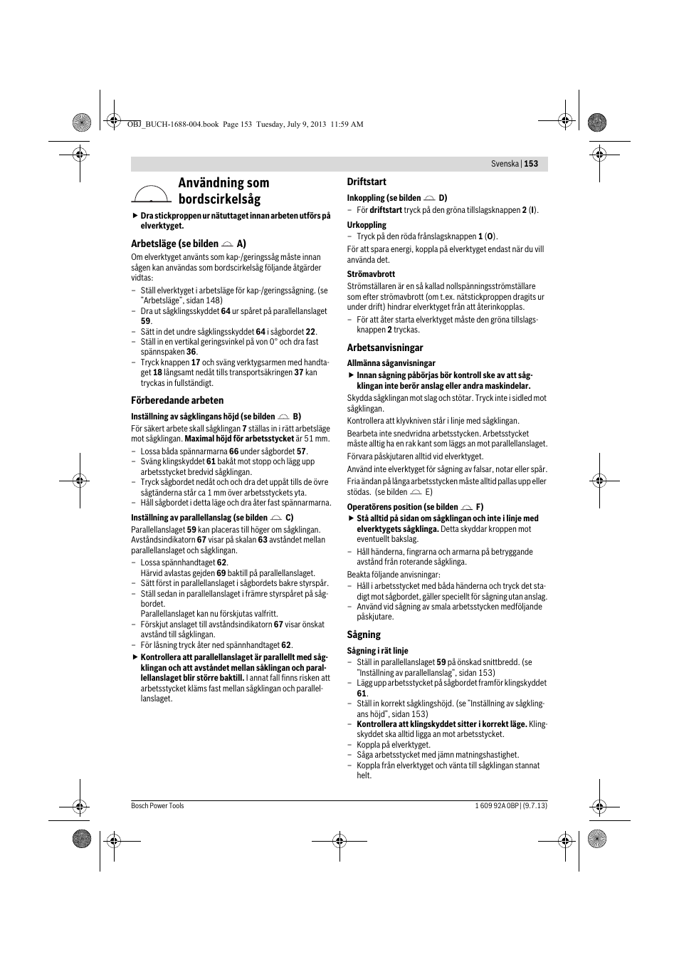 Användning som bordscirkelsåg | Bosch GTM 12 JL Professional User Manual | Page 153 / 485