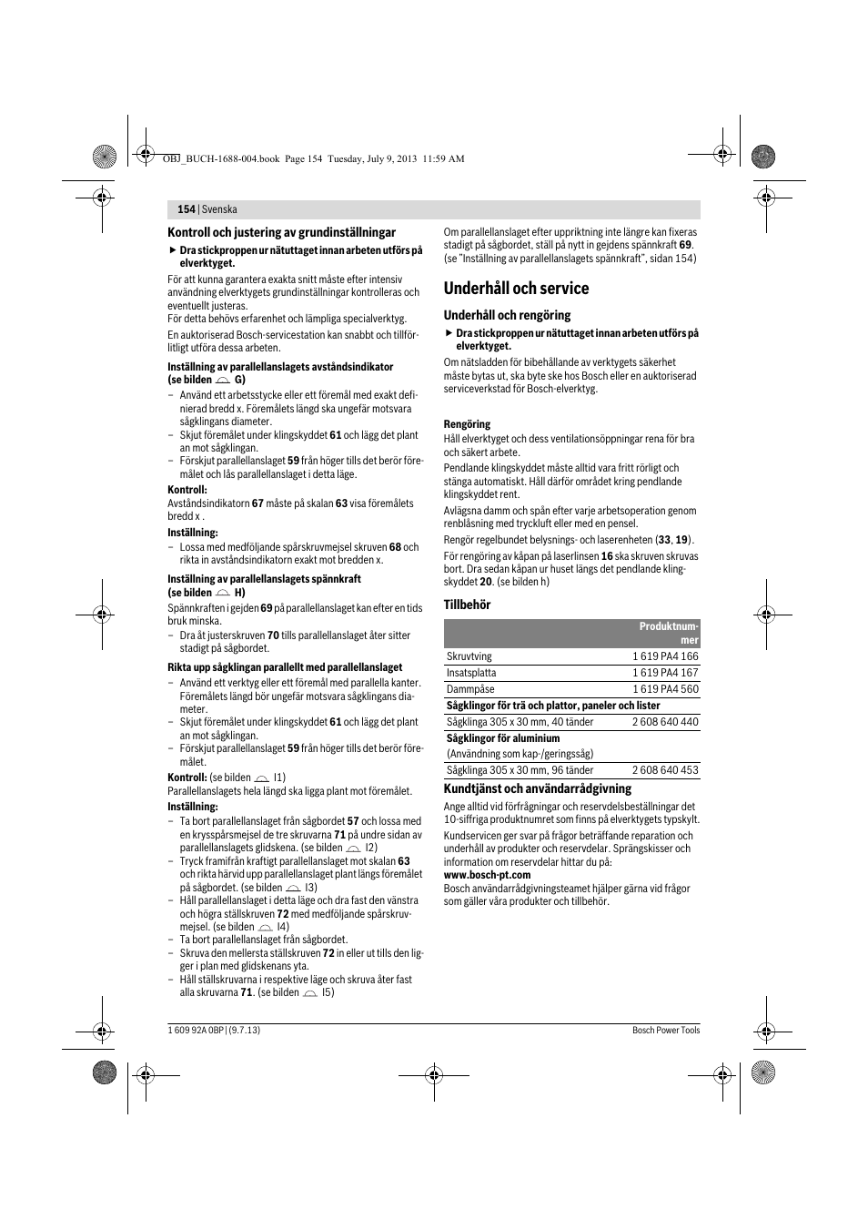 Underhåll och service | Bosch GTM 12 JL Professional User Manual | Page 154 / 485