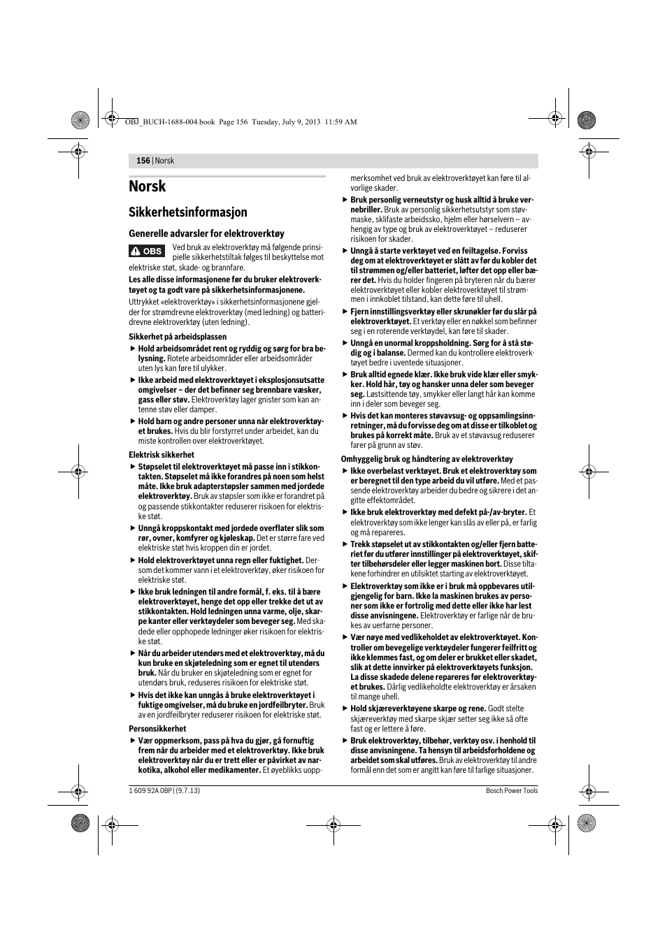 Norsk, Sikkerhetsinformasjon | Bosch GTM 12 JL Professional User Manual | Page 156 / 485