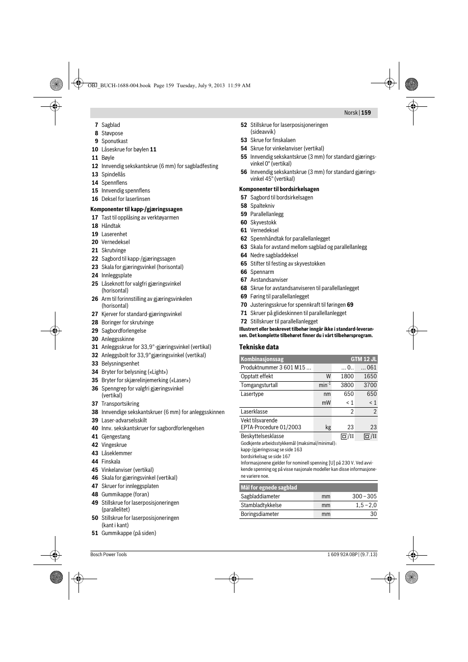 Bosch GTM 12 JL Professional User Manual | Page 159 / 485