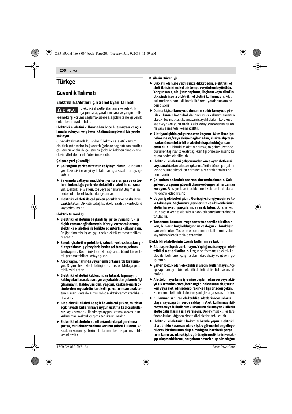 Türkçe, Güvenlik talimatı | Bosch GTM 12 JL Professional User Manual | Page 200 / 485