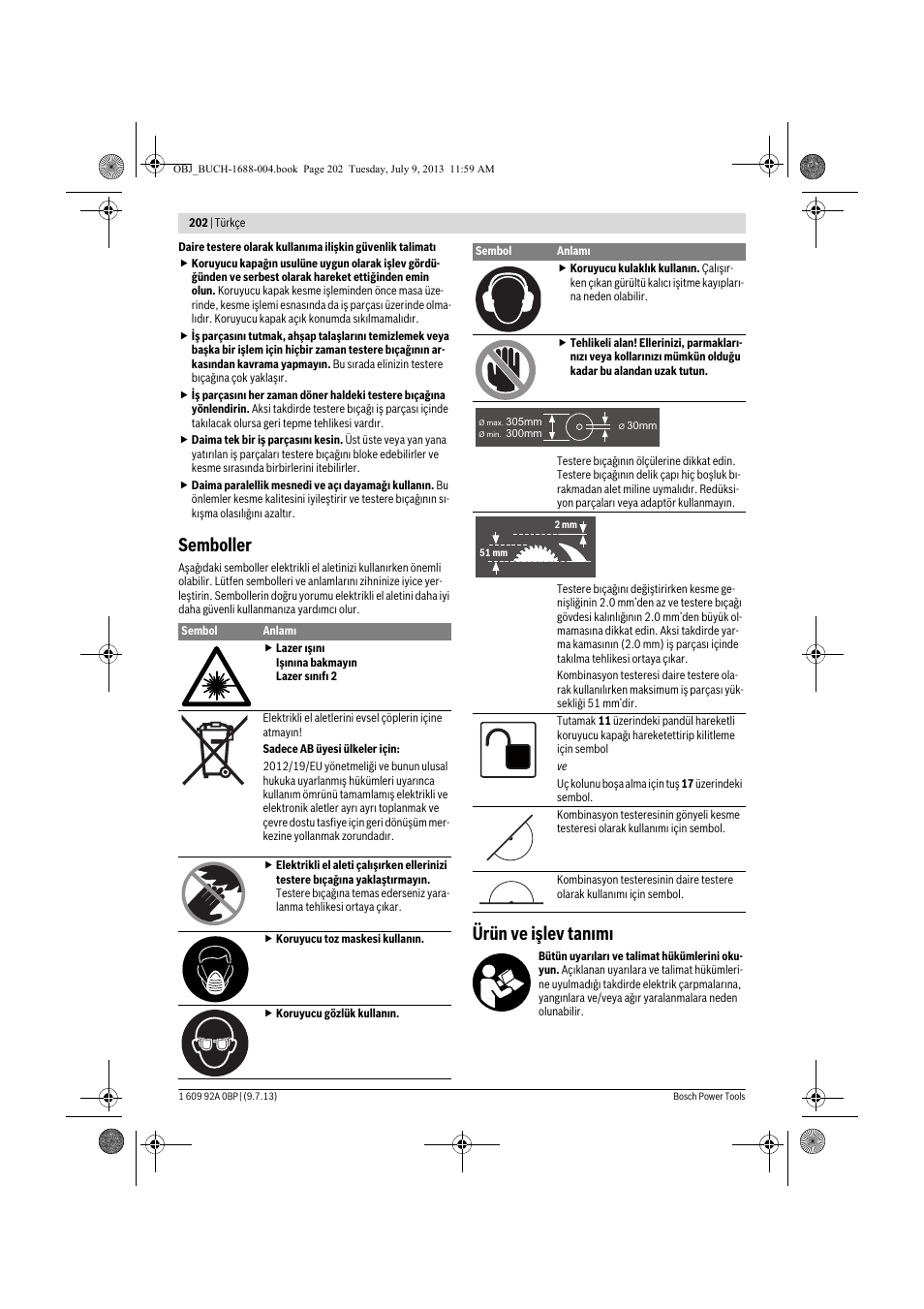 Semboller, Ürün ve işlev tanımı | Bosch GTM 12 JL Professional User Manual | Page 202 / 485