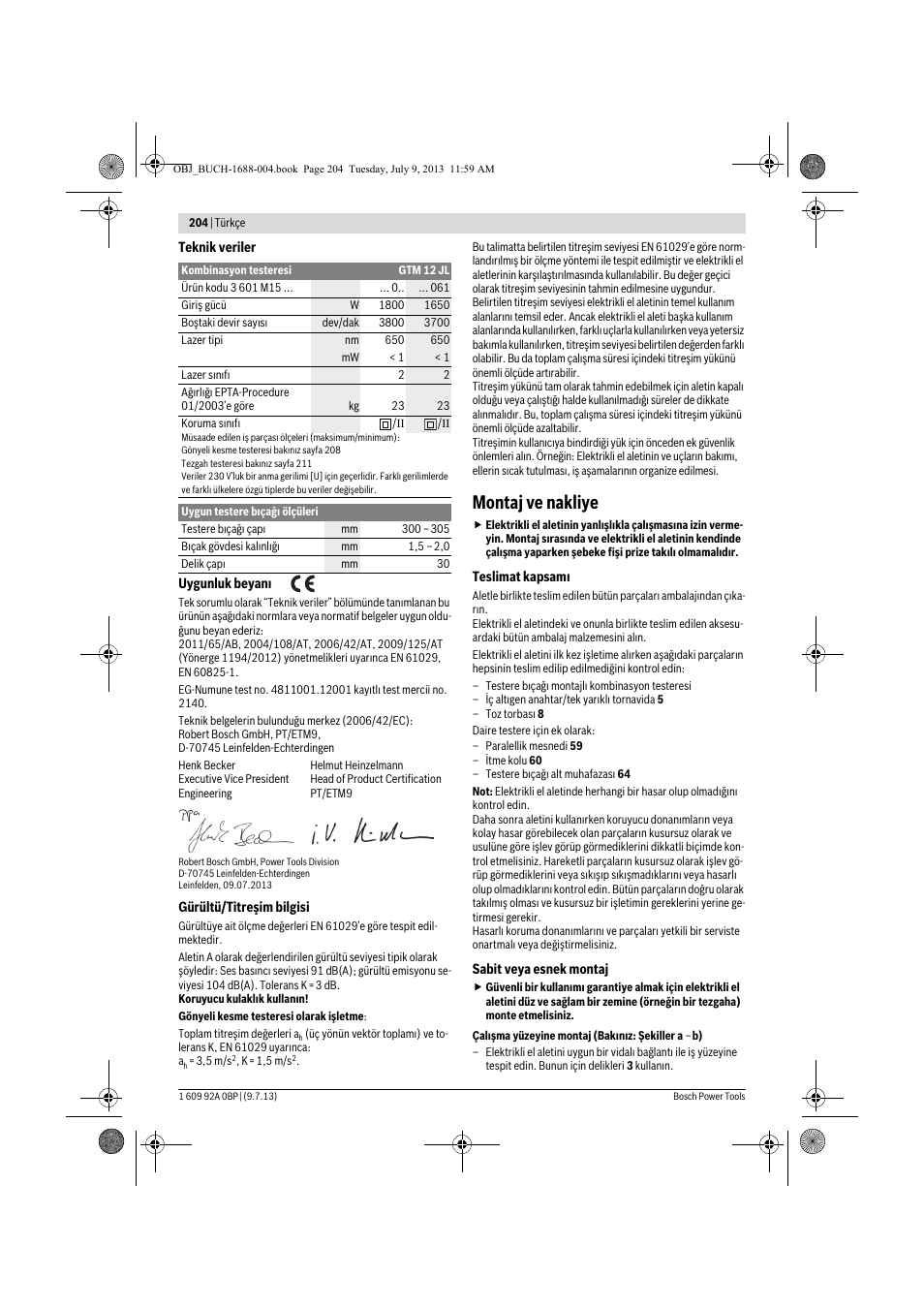 Montaj ve nakliye | Bosch GTM 12 JL Professional User Manual | Page 204 / 485