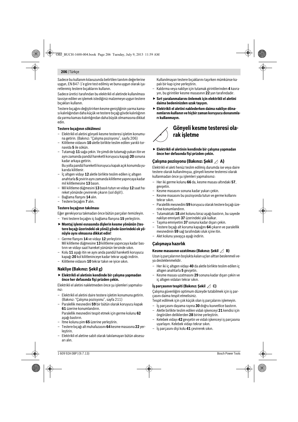 Gönyeli kesme testeresi ola- rak işletme | Bosch GTM 12 JL Professional User Manual | Page 206 / 485