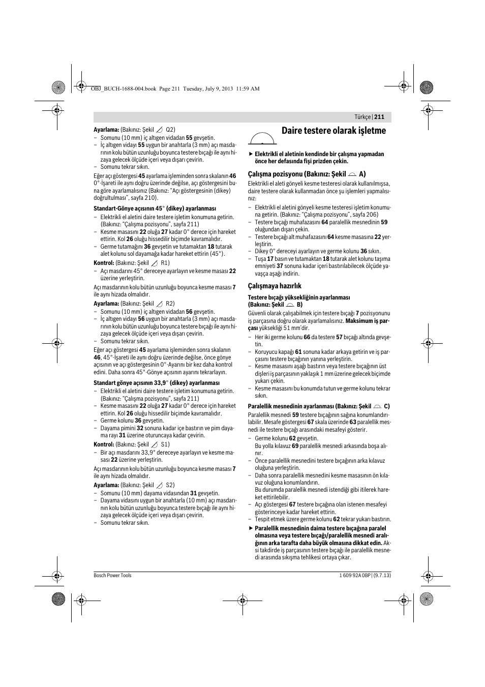 Daire testere olarak işletme | Bosch GTM 12 JL Professional User Manual | Page 211 / 485