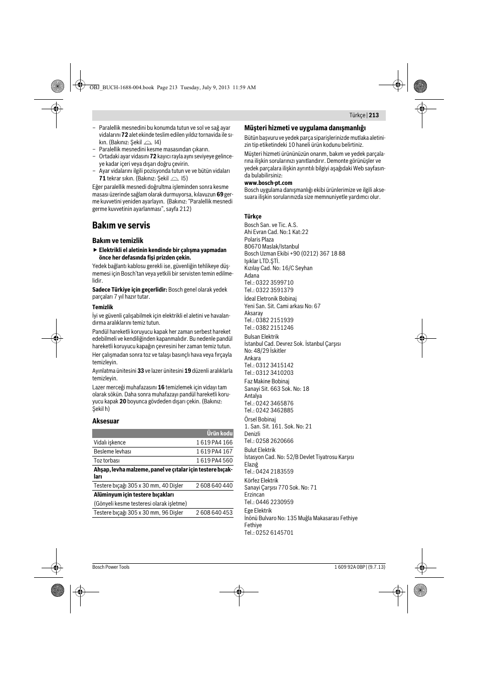 Bakım ve servis | Bosch GTM 12 JL Professional User Manual | Page 213 / 485