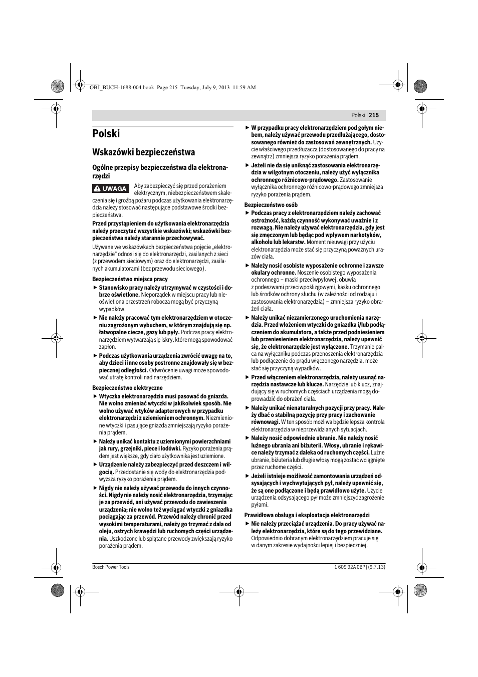 Polski, Wskazówki bezpieczeństwa | Bosch GTM 12 JL Professional User Manual | Page 215 / 485