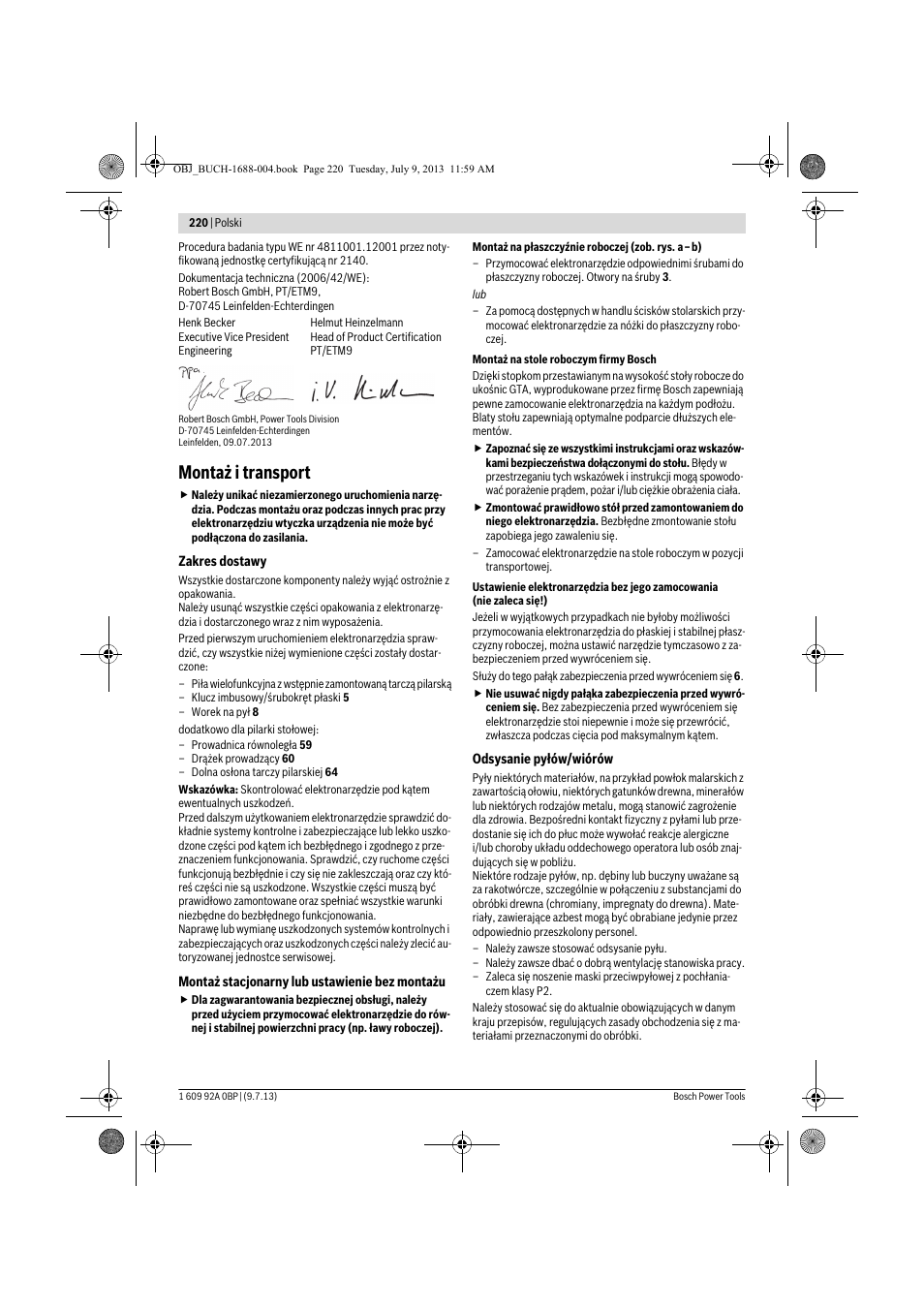 Montaż i transport | Bosch GTM 12 JL Professional User Manual | Page 220 / 485