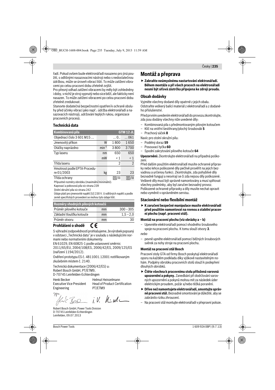 Montáž a přeprava | Bosch GTM 12 JL Professional User Manual | Page 235 / 485