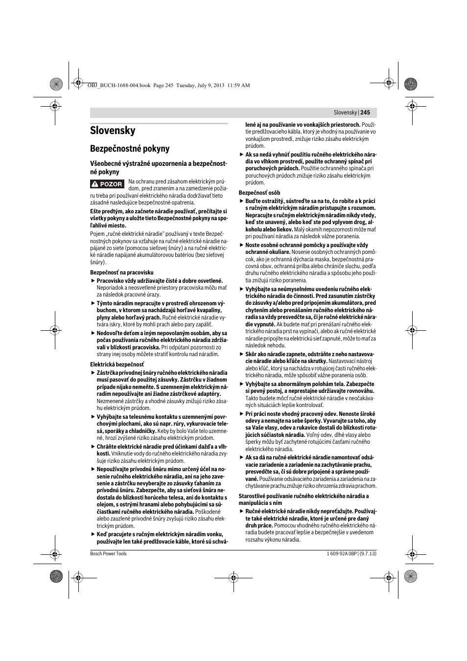 Slovensky, Bezpečnostné pokyny | Bosch GTM 12 JL Professional User Manual | Page 245 / 485