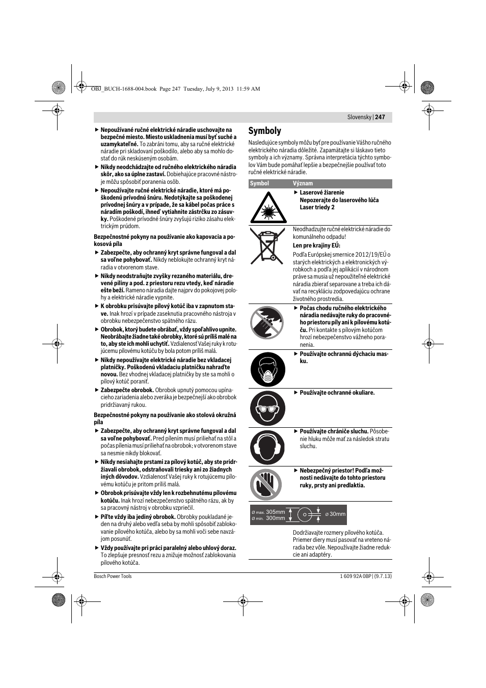 Symboly | Bosch GTM 12 JL Professional User Manual | Page 247 / 485