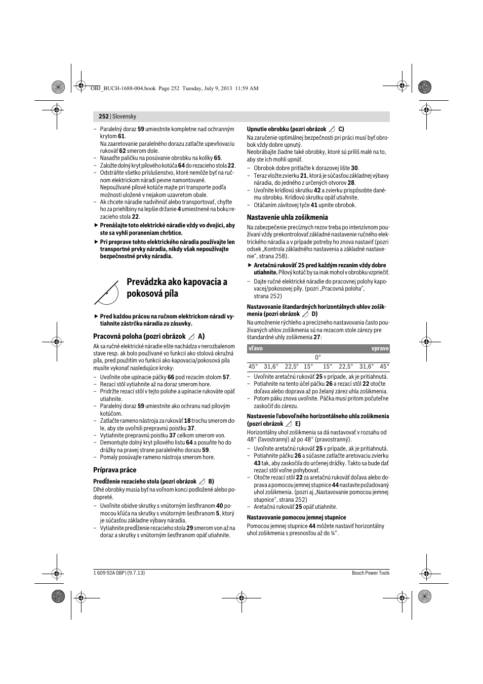 Prevádzka ako kapovacia a pokosová píla | Bosch GTM 12 JL Professional User Manual | Page 252 / 485