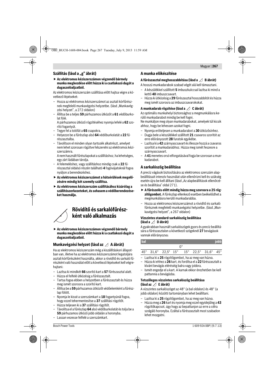 Rövidítő és sarkalófűrész- ként való alkalmazás | Bosch GTM 12 JL Professional User Manual | Page 267 / 485