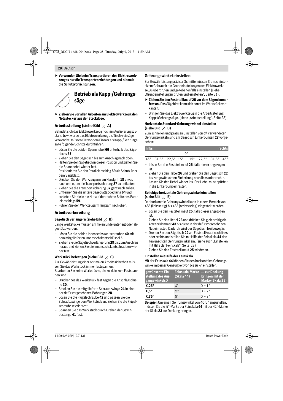 Betrieb als kapp-/gehrungs- säge | Bosch GTM 12 JL Professional User Manual | Page 28 / 485