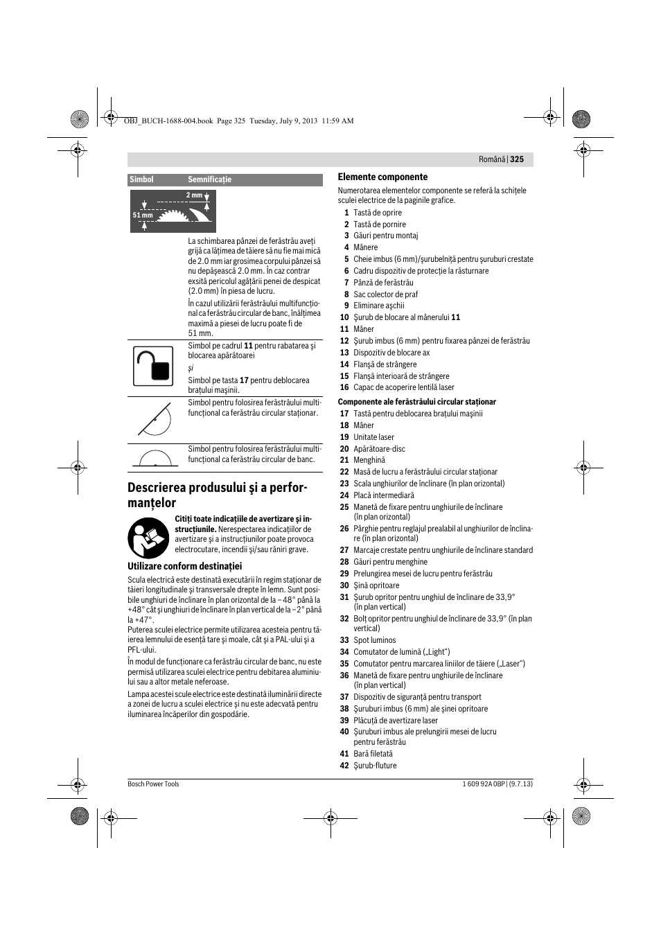 Descrierea produsului şi a perfor- manţelor | Bosch GTM 12 JL Professional User Manual | Page 325 / 485