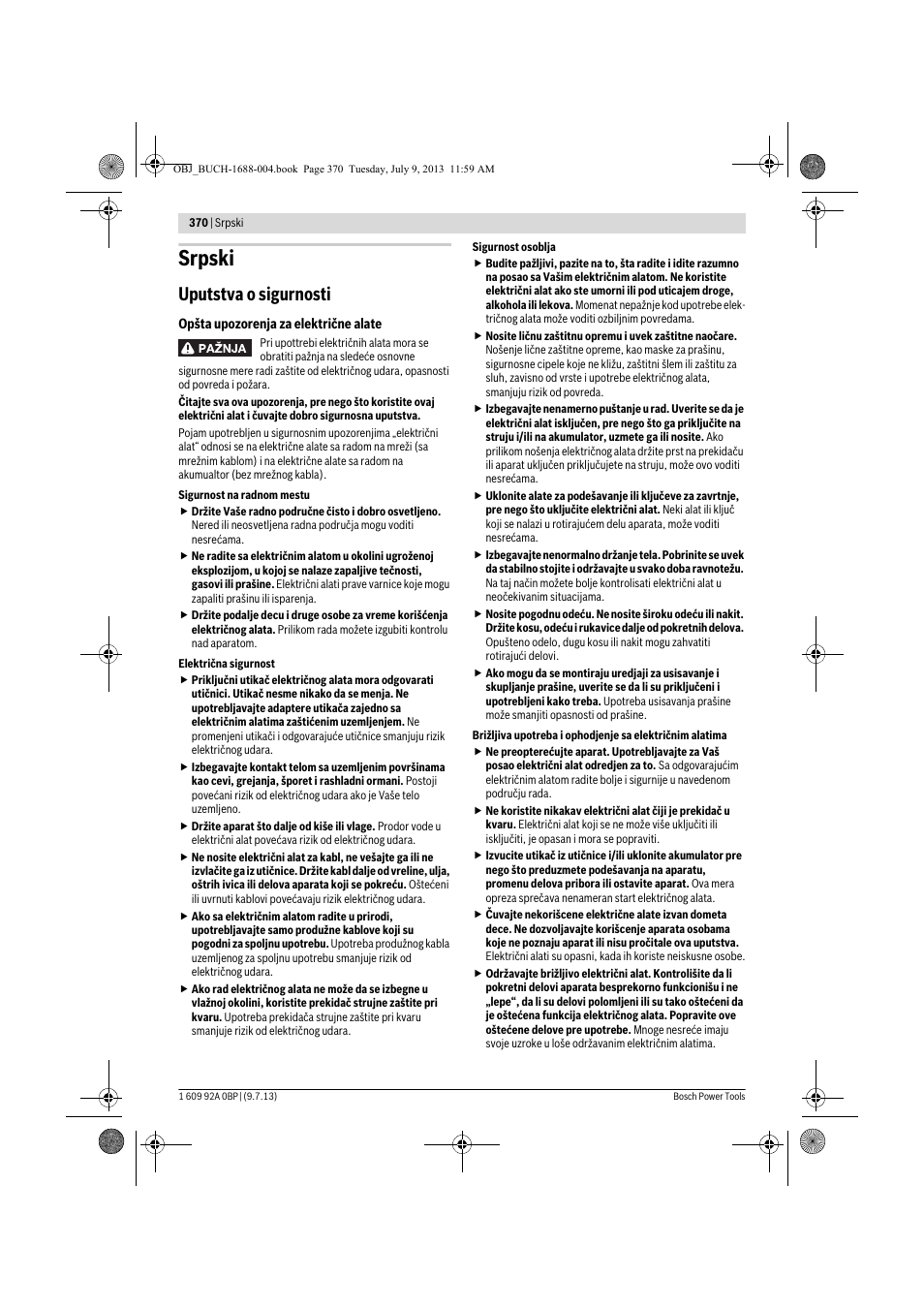 Srpski, Uputstva o sigurnosti | Bosch GTM 12 JL Professional User Manual | Page 370 / 485