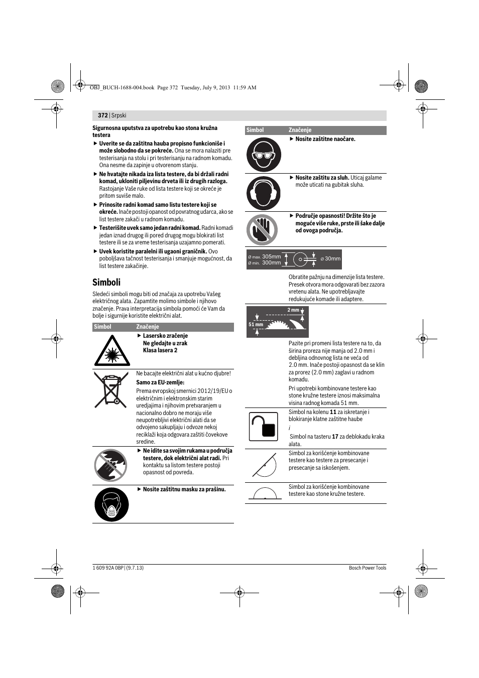 Simboli | Bosch GTM 12 JL Professional User Manual | Page 372 / 485