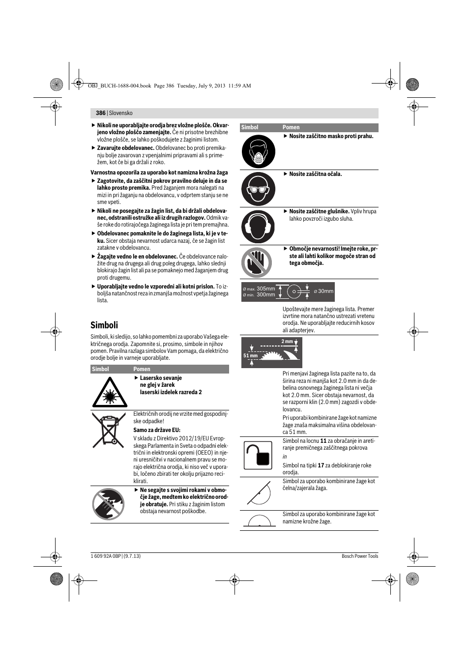 Simboli | Bosch GTM 12 JL Professional User Manual | Page 386 / 485