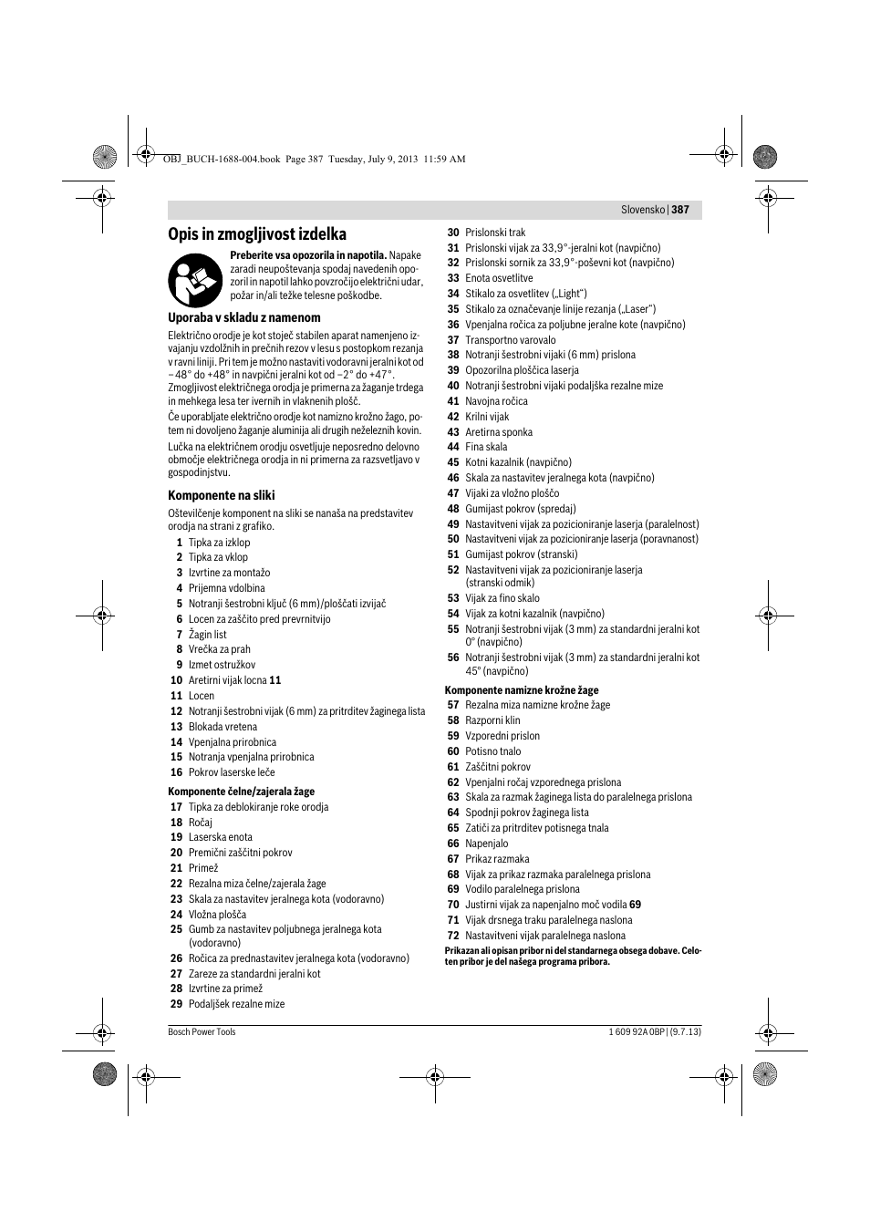 Opis in zmogljivost izdelka | Bosch GTM 12 JL Professional User Manual | Page 387 / 485