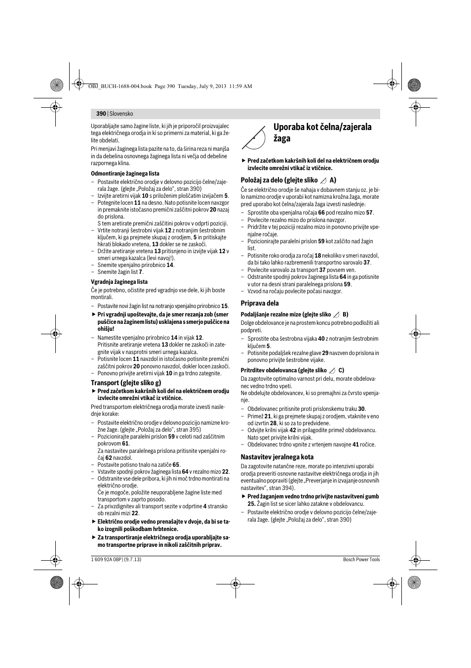 Uporaba kot čelna/zajerala žaga | Bosch GTM 12 JL Professional User Manual | Page 390 / 485