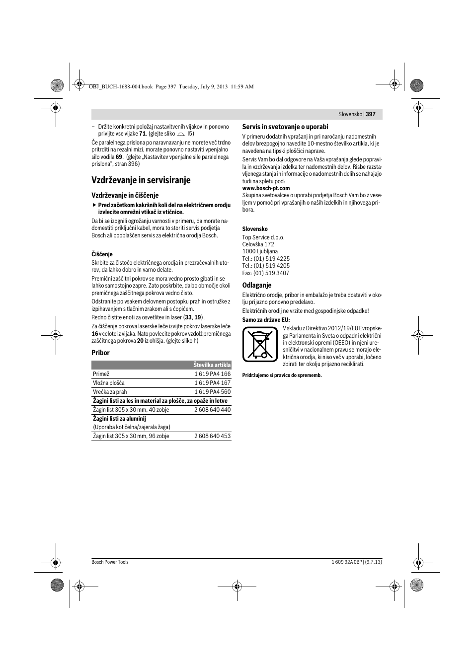 Vzdrževanje in servisiranje | Bosch GTM 12 JL Professional User Manual | Page 397 / 485