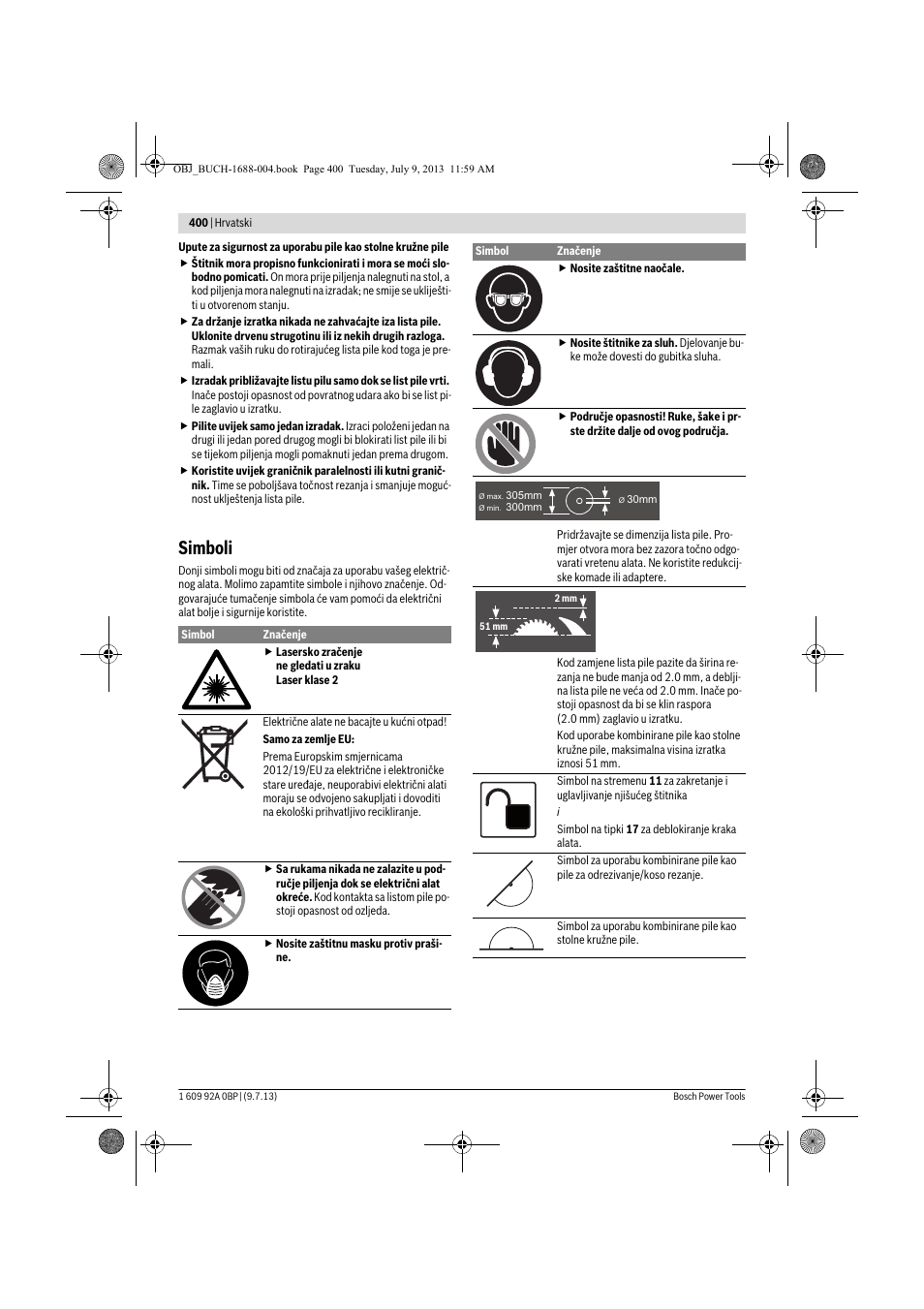 Simboli | Bosch GTM 12 JL Professional User Manual | Page 400 / 485