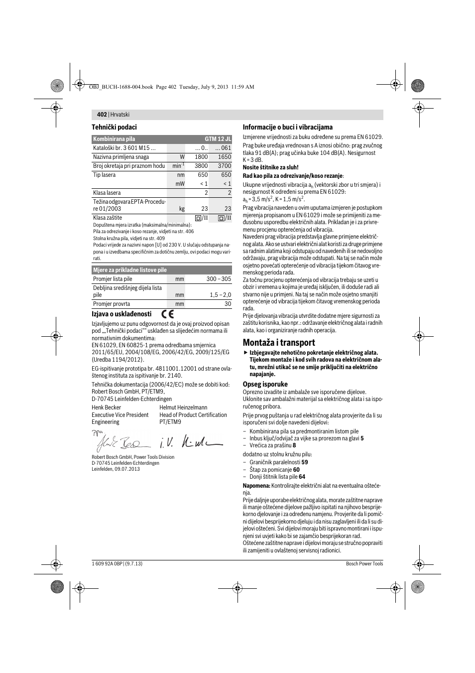 Montaža i transport | Bosch GTM 12 JL Professional User Manual | Page 402 / 485