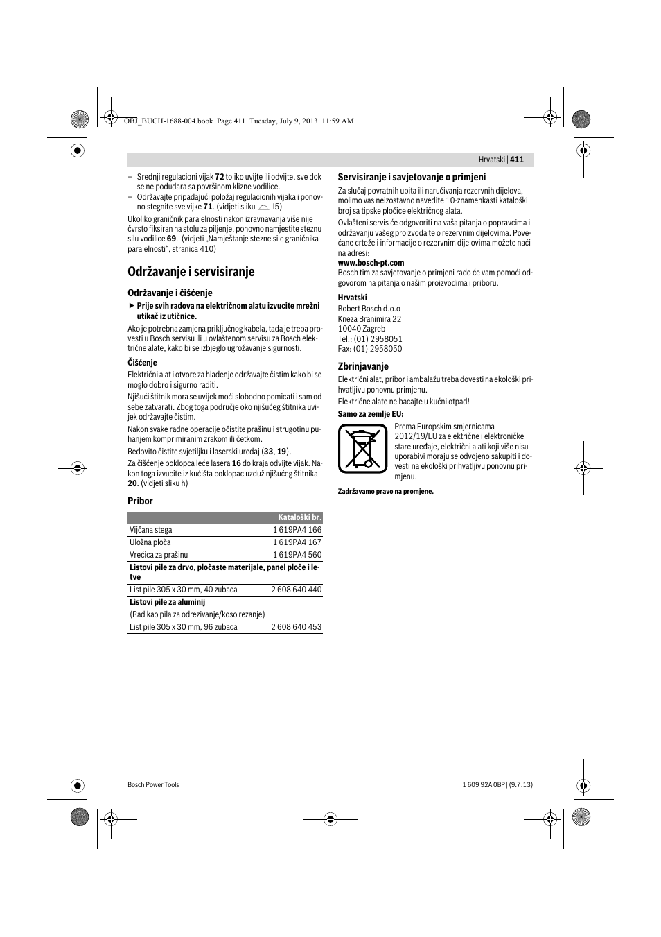 Održavanje i servisiranje | Bosch GTM 12 JL Professional User Manual | Page 411 / 485