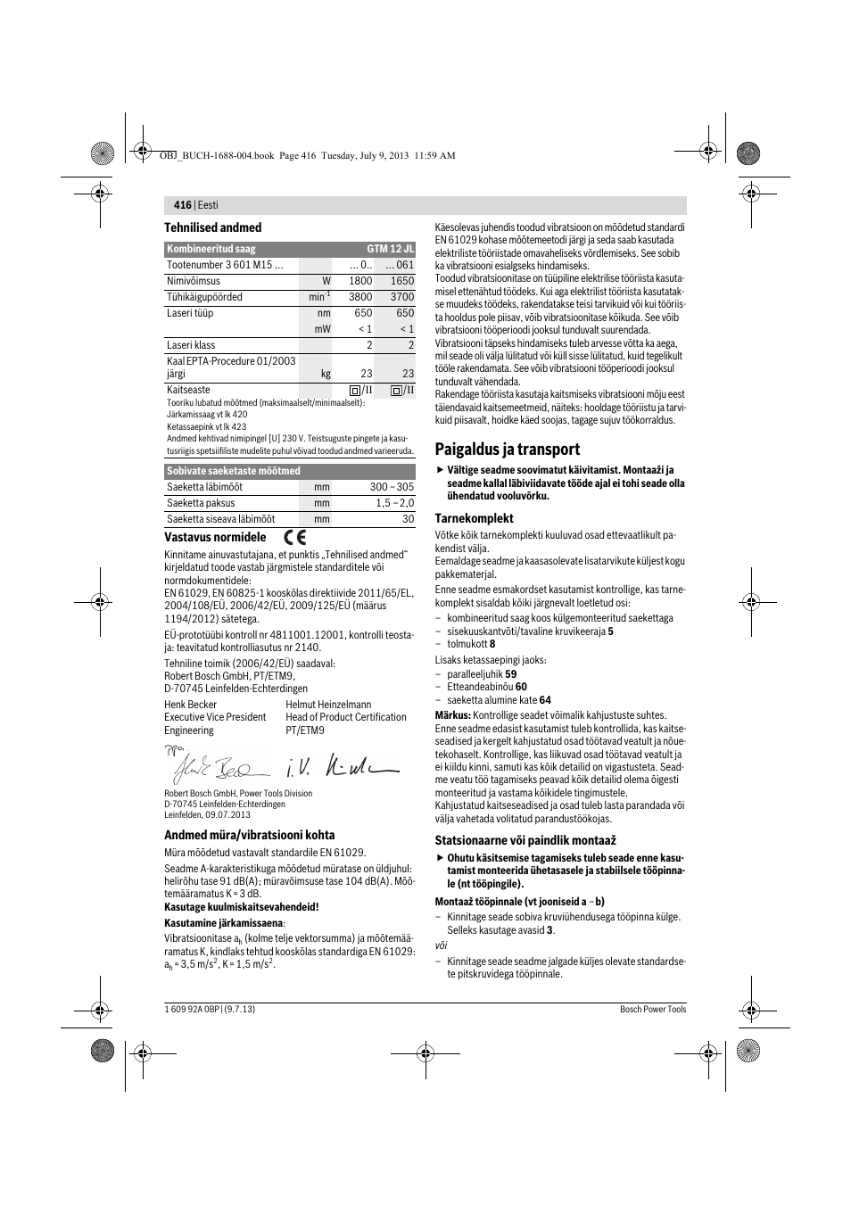 Paigaldus ja transport | Bosch GTM 12 JL Professional User Manual | Page 416 / 485