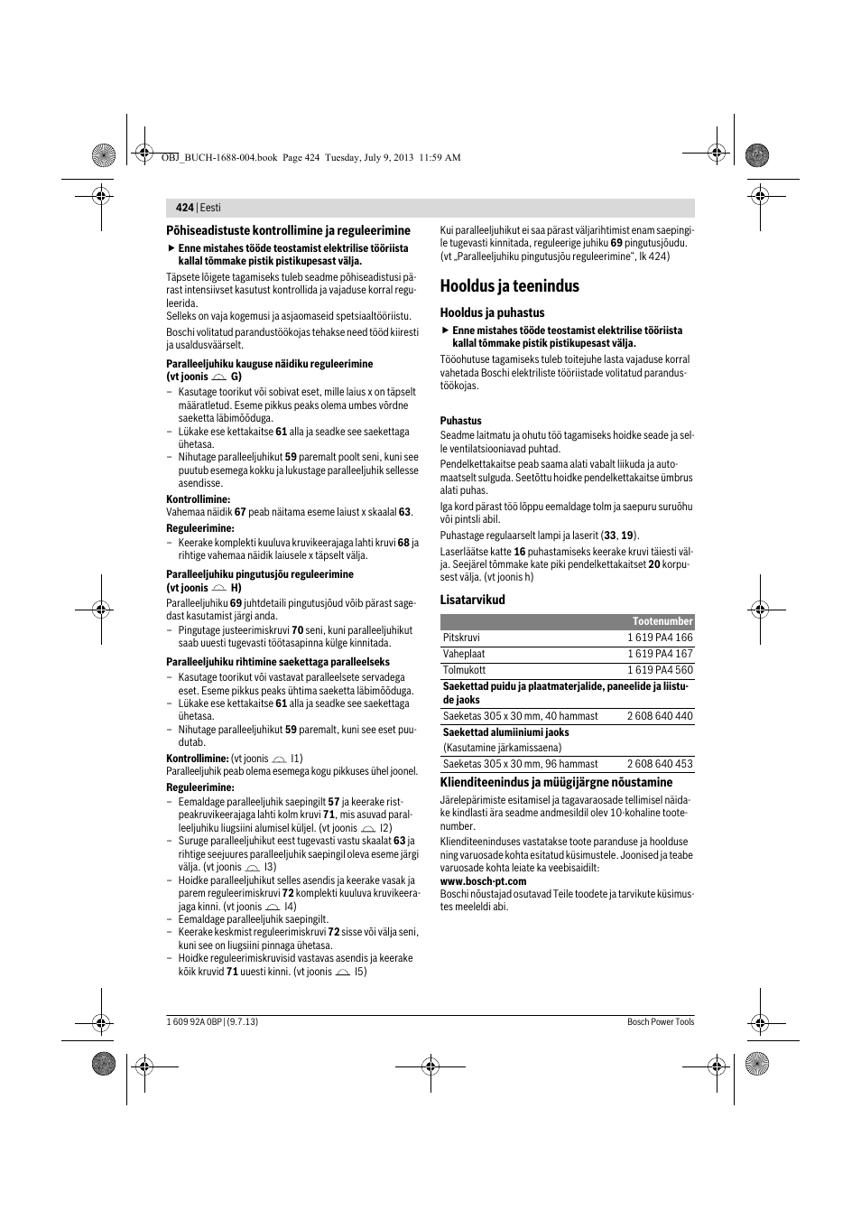 Hooldus ja teenindus | Bosch GTM 12 JL Professional User Manual | Page 424 / 485