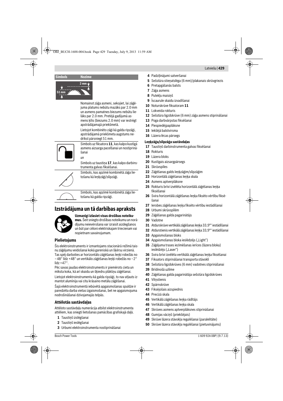 Izstrādājuma un tā darbības apraksts | Bosch GTM 12 JL Professional User Manual | Page 429 / 485