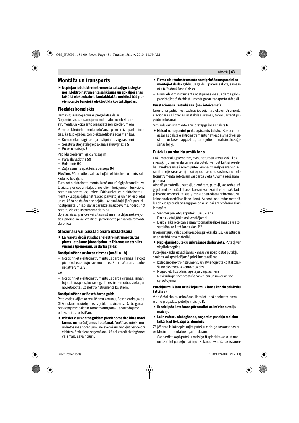 Montāža un transports | Bosch GTM 12 JL Professional User Manual | Page 431 / 485