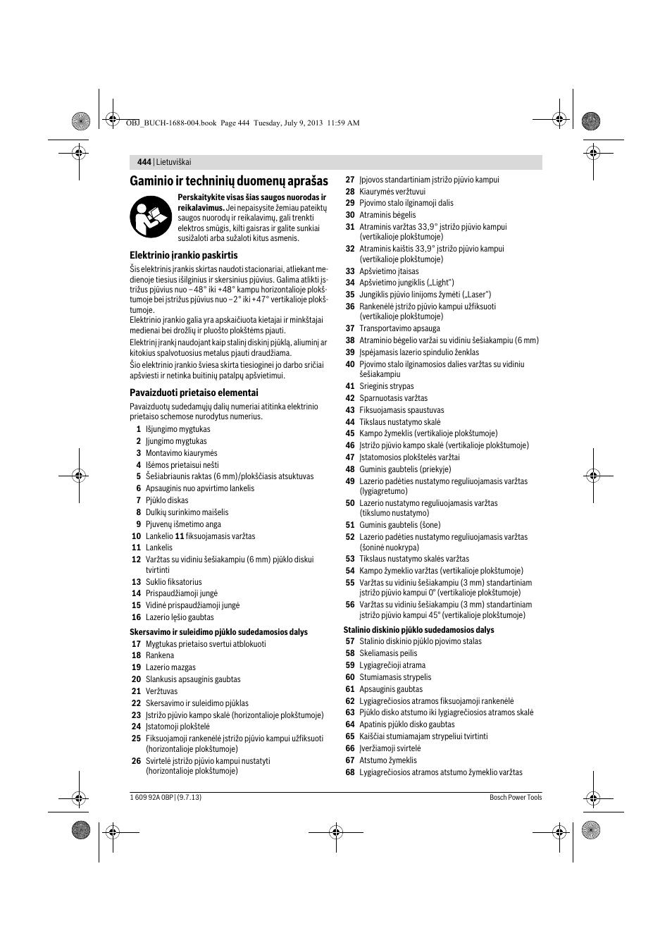 Gaminio ir techninių duomenų aprašas | Bosch GTM 12 JL Professional User Manual | Page 444 / 485