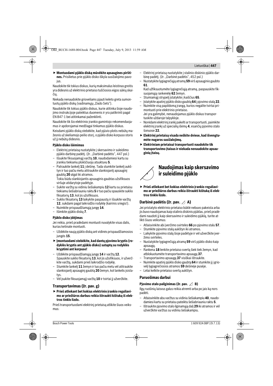 Naudojimas kaip skersavimo ir suleidimo pjūklo | Bosch GTM 12 JL Professional User Manual | Page 447 / 485