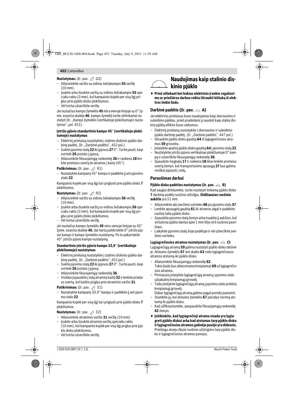 Naudojimas kaip stalinio dis- kinio pjūklo | Bosch GTM 12 JL Professional User Manual | Page 452 / 485