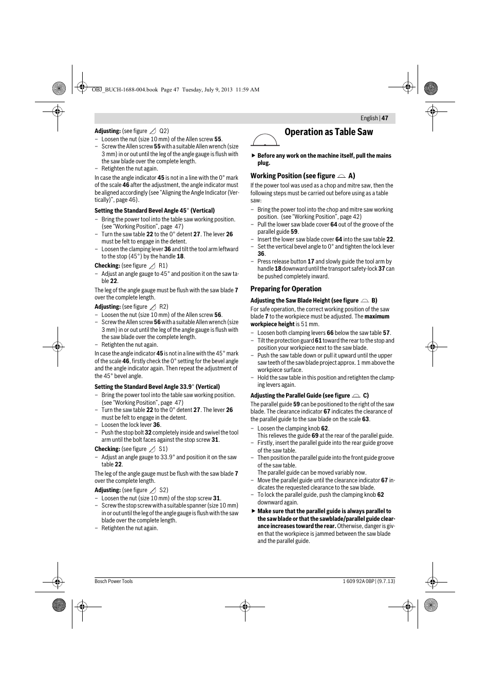 Operation as table saw | Bosch GTM 12 JL Professional User Manual | Page 47 / 485