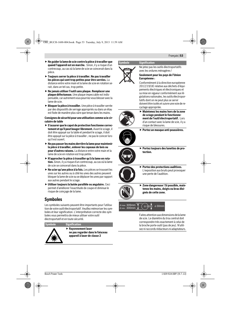 Symboles | Bosch GTM 12 JL Professional User Manual | Page 53 / 485