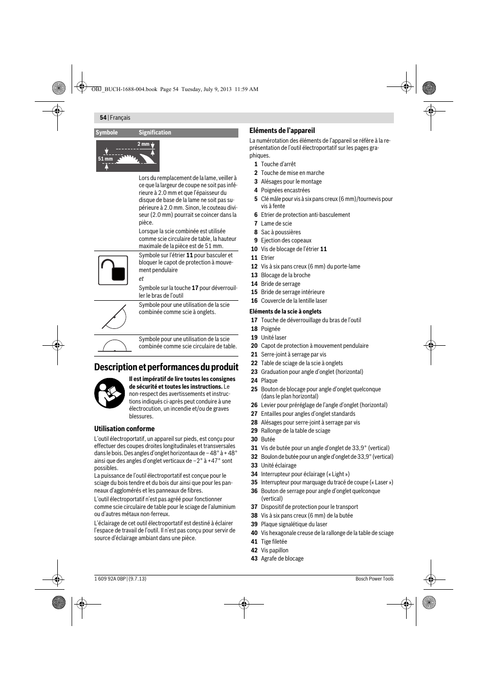 Description et performances du produit | Bosch GTM 12 JL Professional User Manual | Page 54 / 485