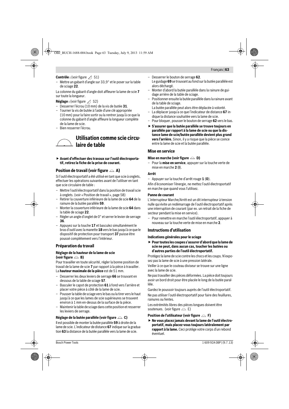 Utilisation comme scie circu- laire de table | Bosch GTM 12 JL Professional User Manual | Page 63 / 485