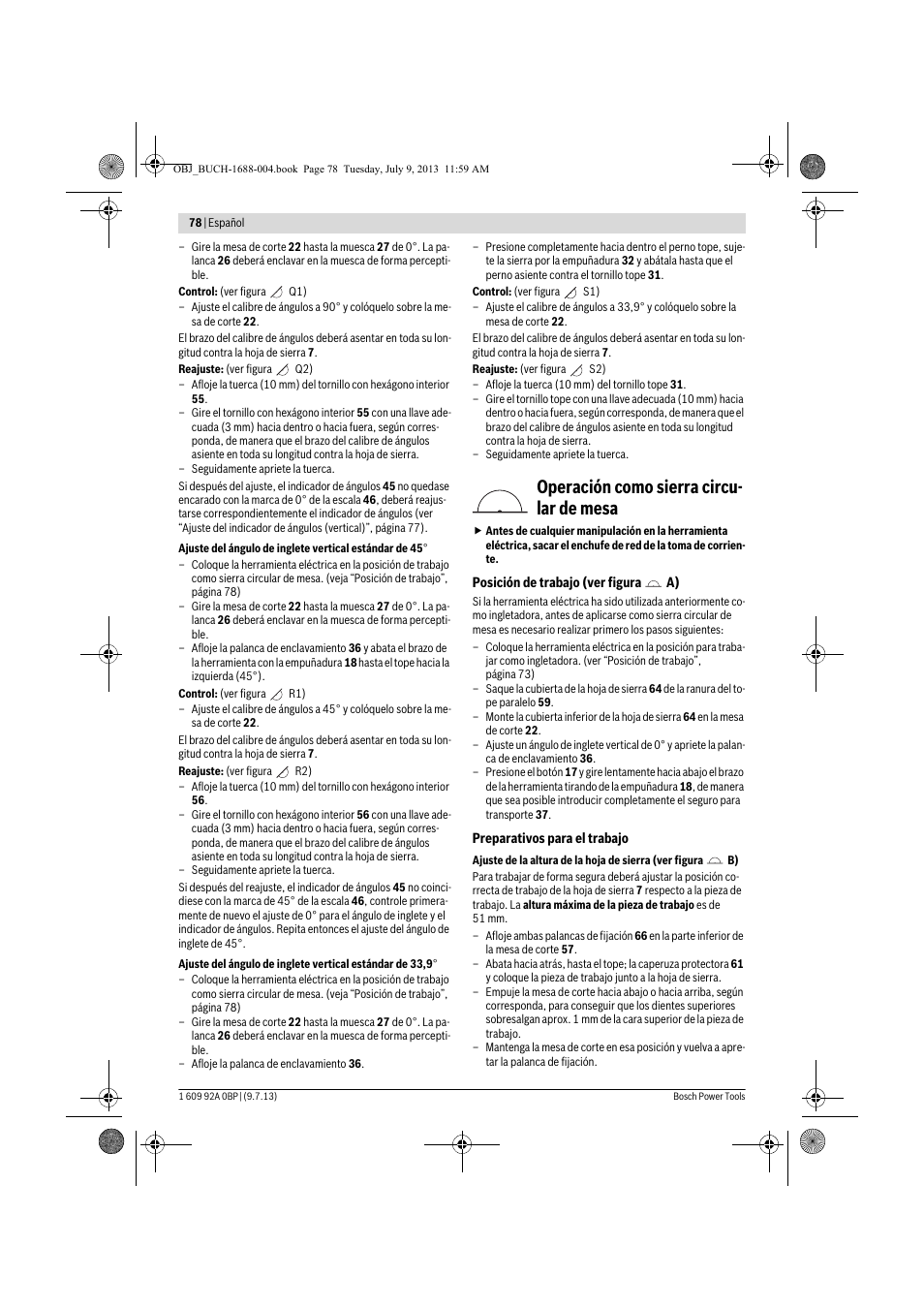 Operación como sierra circu- lar de mesa | Bosch GTM 12 JL Professional User Manual | Page 78 / 485