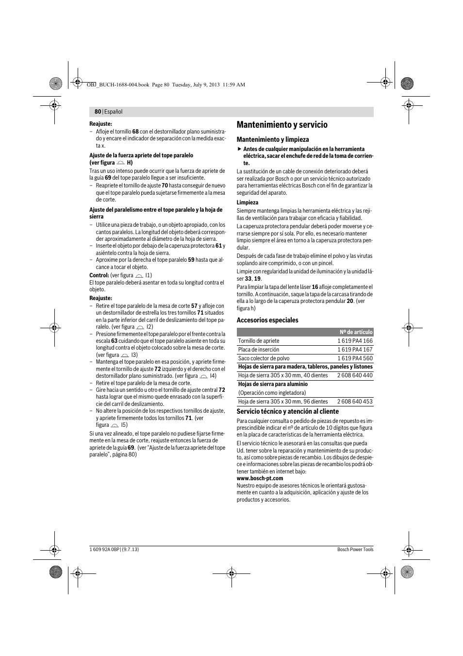 Mantenimiento y servicio | Bosch GTM 12 JL Professional User Manual | Page 80 / 485