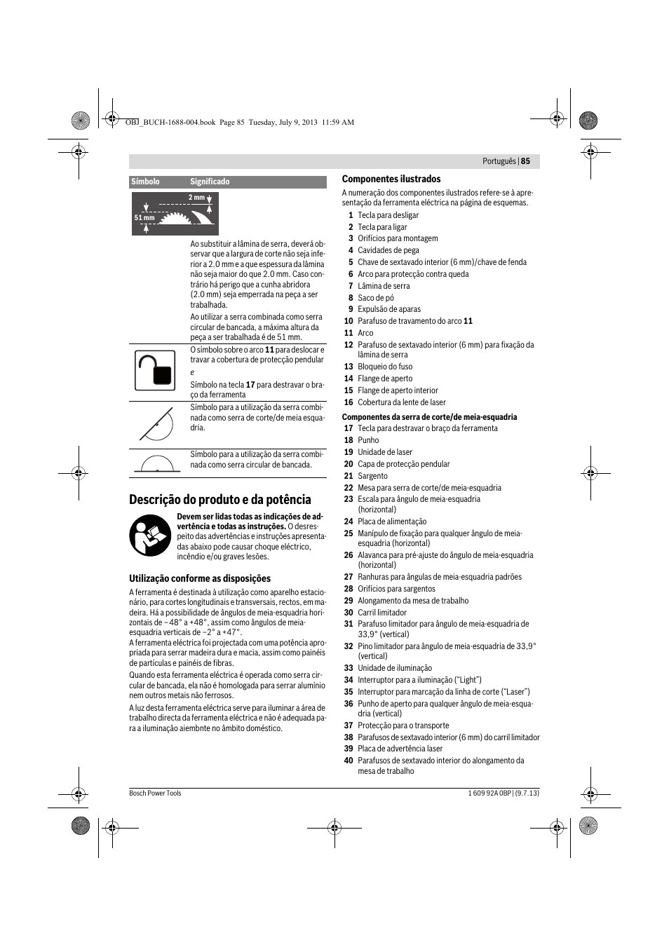 Descrição do produto e da potência | Bosch GTM 12 JL Professional User Manual | Page 85 / 485