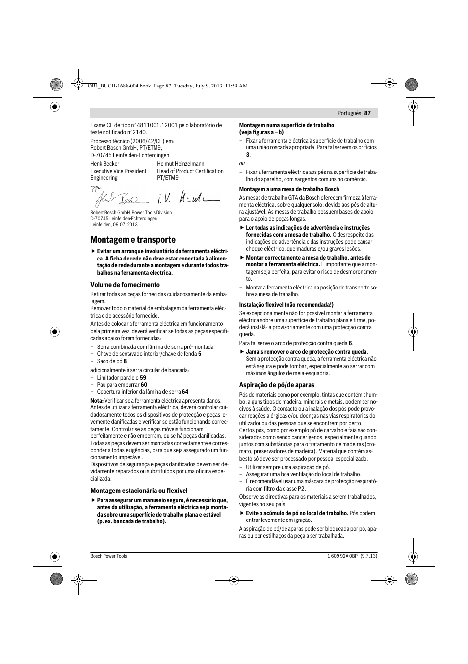 Montagem e transporte | Bosch GTM 12 JL Professional User Manual | Page 87 / 485