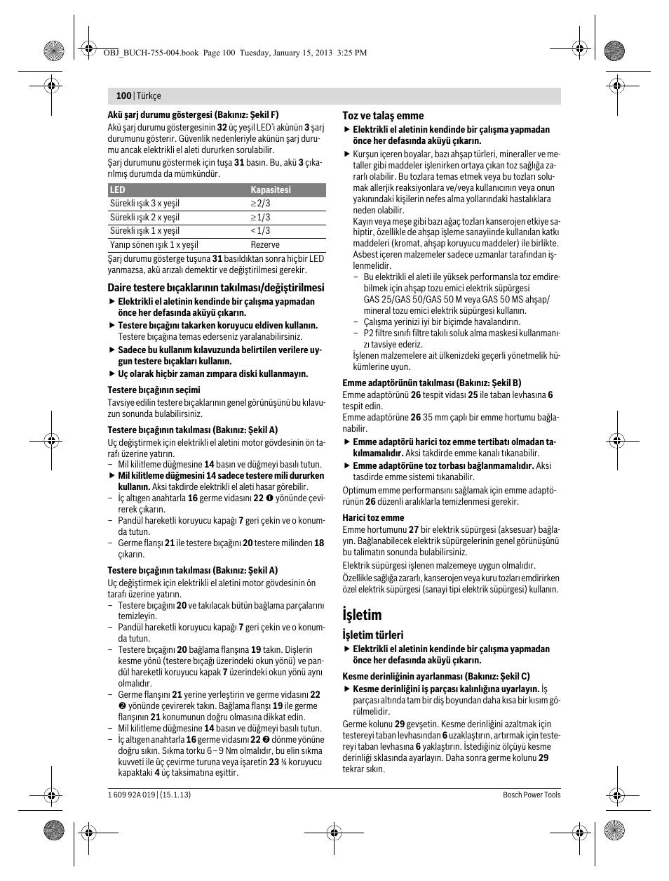 Işletim | Bosch GKS 18 V-LI Professional User Manual | Page 100 / 224