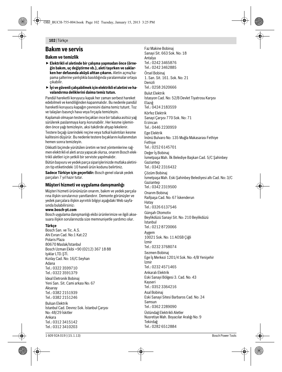 Bakım ve servis | Bosch GKS 18 V-LI Professional User Manual | Page 102 / 224